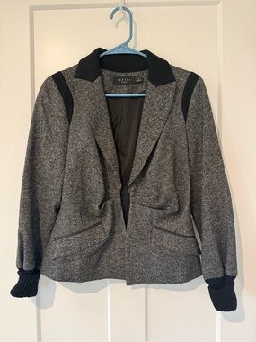 Iris Setlakwe Gray Blazer Jacket with Black Knit Trim